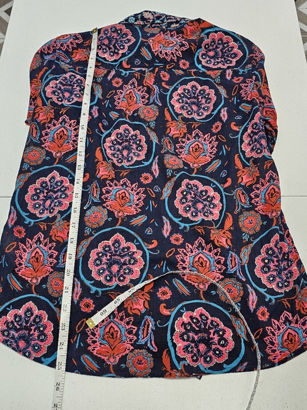 Lucky Brand Western Folk Art Boho Paisley Floral Button Up Blouse Long Sleeve - Picture 12 of 13